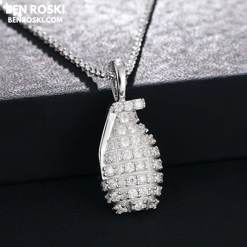 Grenade Moissanite Pendant Sterling Silver, Gold & Rose Gold | VVS Moissanite | GRA Certified