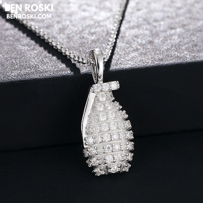 Grenade Moissanite Pendant Sterling Silver, Gold & Rose Gold | VVS Moissanite | GRA Certified