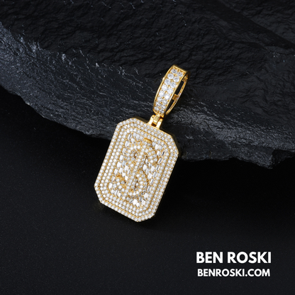 Iced-Out Dollar Sign Pendant sterling Silver or Gold Plated | VVS Moissanite | GRA Certified