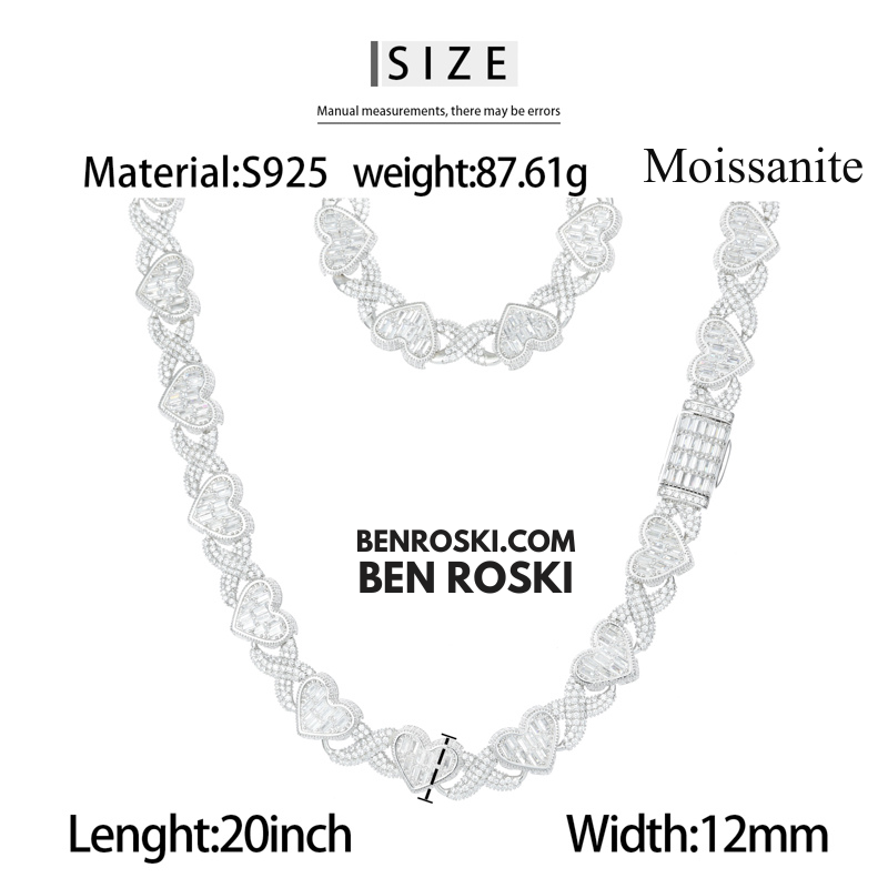 Heart Baguette Moissanite Necklace Sterling Silver, Gold & Rose Gold | GRA Certified