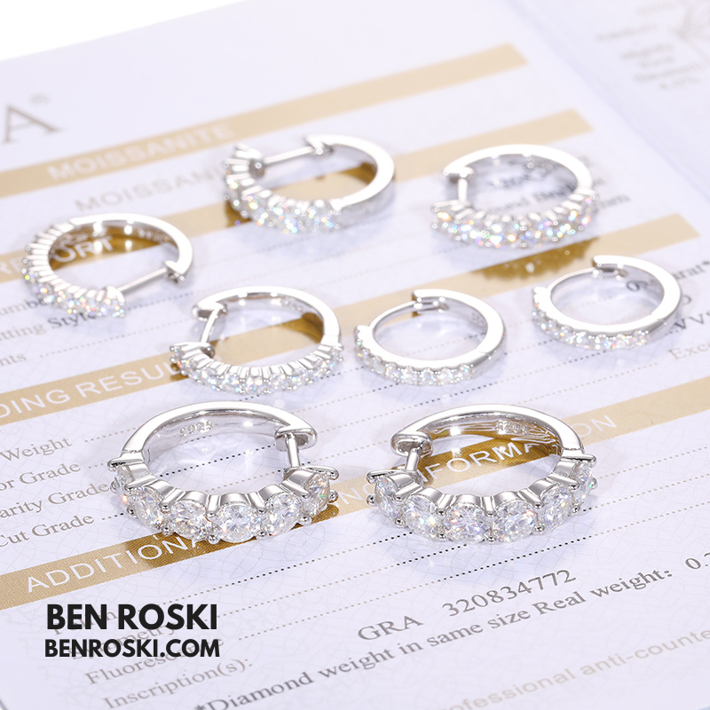 Hoop Earrings Sterling Silver, Gold, or Rose Gold | VVS Moissanite | GRA Certified