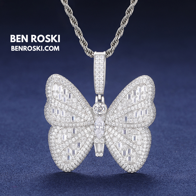 Butterfly Pendant Sterling Silver or Gold / Rose Gold Plated | VVS Moissanite | GRA Certified