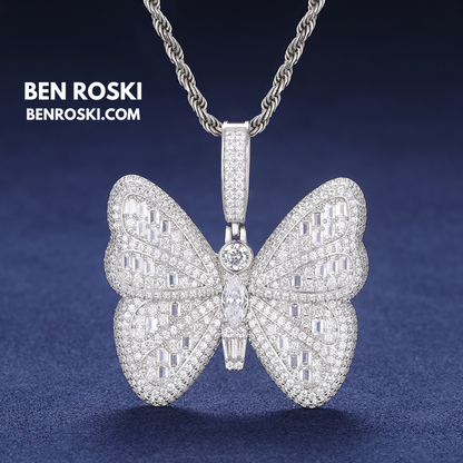 Butterfly Pendant Sterling Silver or Gold / Rose Gold Plated | VVS Moissanite | GRA Certified