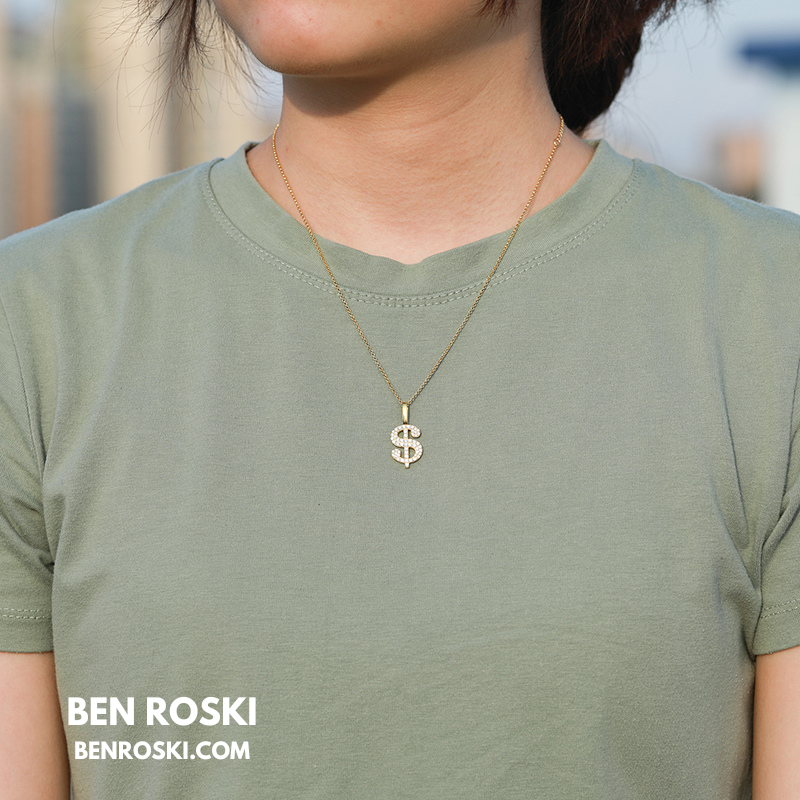 Dollar Sign Pendant Sterling Silver, Gold / Rose Gold Plated | VVS Moissanite | GRA Certified