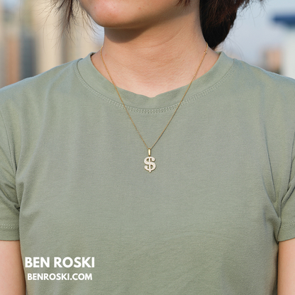 Dollar Sign Pendant Sterling Silver, Gold / Rose Gold Plated | VVS Moissanite | GRA Certified