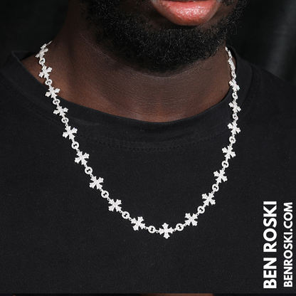 12MM Moissanite Cross Link Chain Sterling Silver, Gold, or Rose Gold | GRA Certified