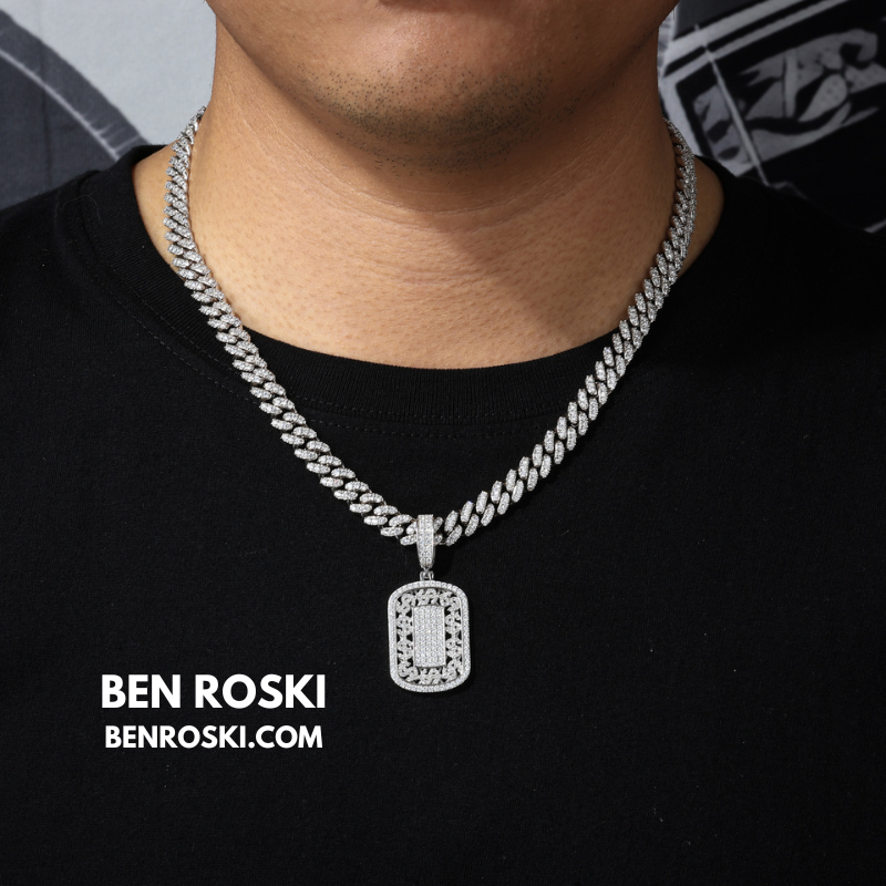 Iced Cuban Frame Pendant Sterling Silver or Gold / Rose Gold Plated | VVS Moissanite | GRA Certified