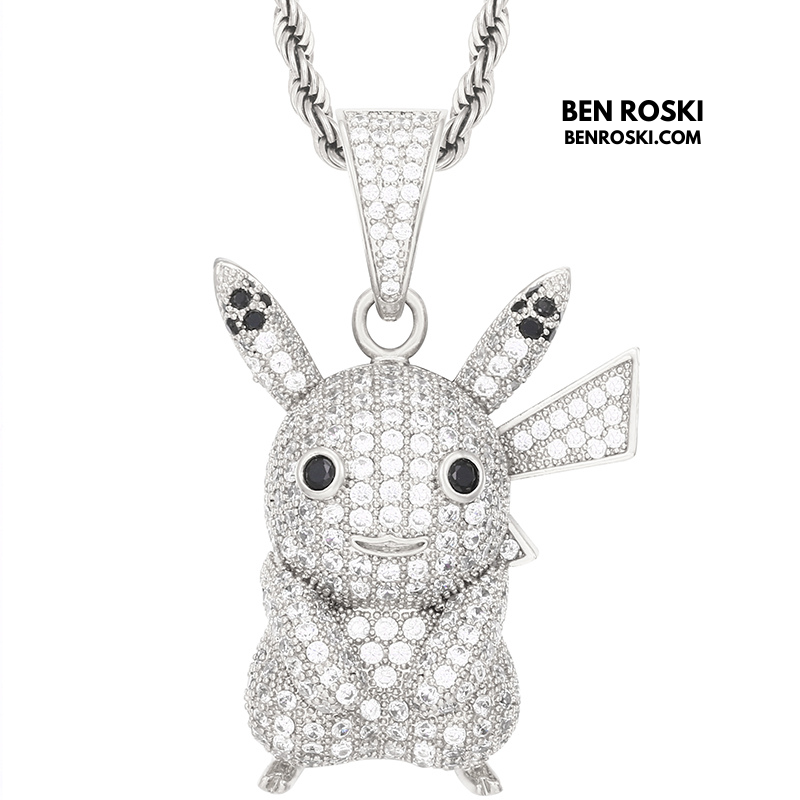 Iced-Out Pikachu Moissanite Pendant – Sterling Silver | Gold, Silver & Rose Gold | GRA Certified