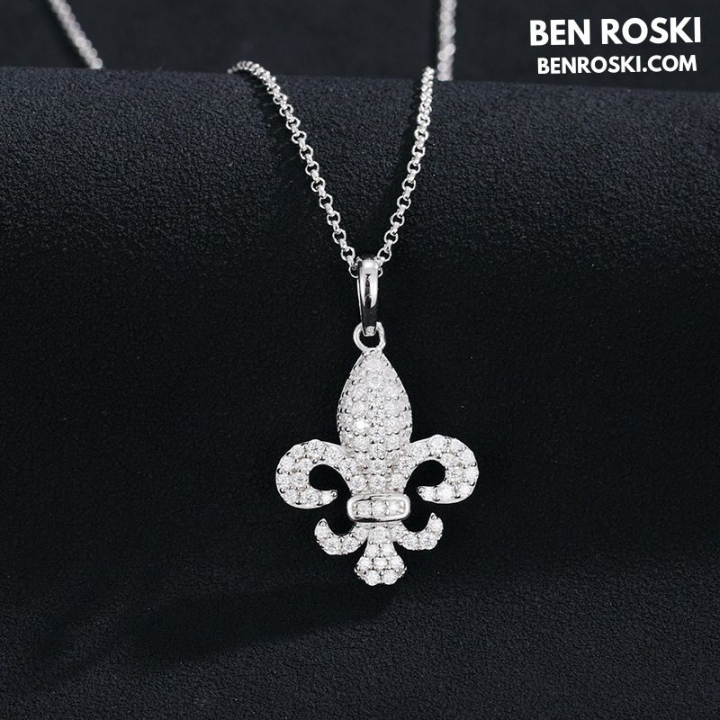 Fleur-de-Lis Moissanite Pendant Sterling Silver or Gold/Rose Gold Plated | VVS Moissanite | GRA Certified