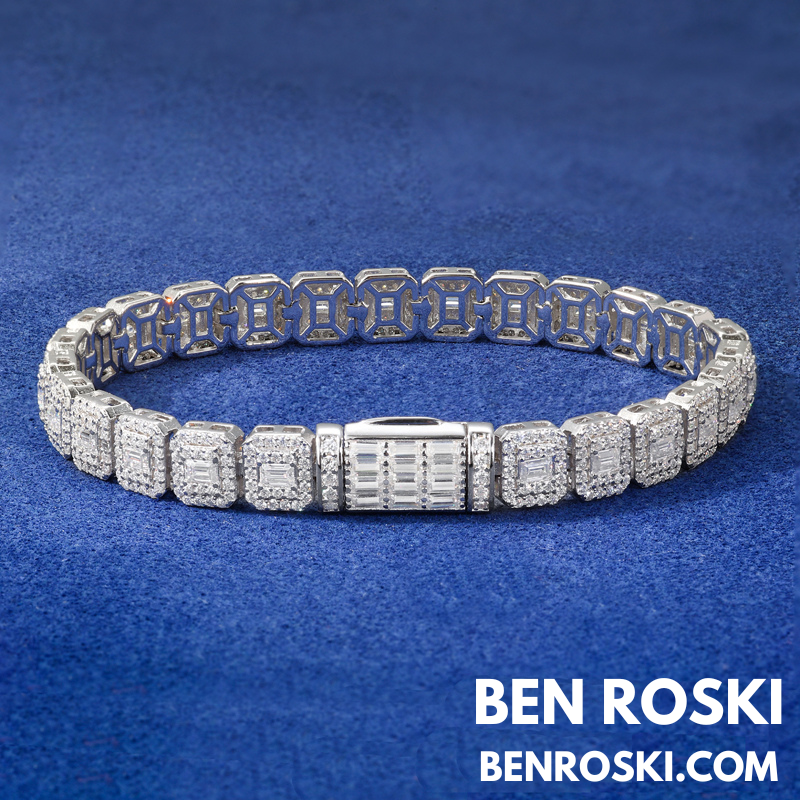 Square Moissanite Cluster Bracelet Sterling Silver | Gold & Rose Gold Plated | GRA Certified