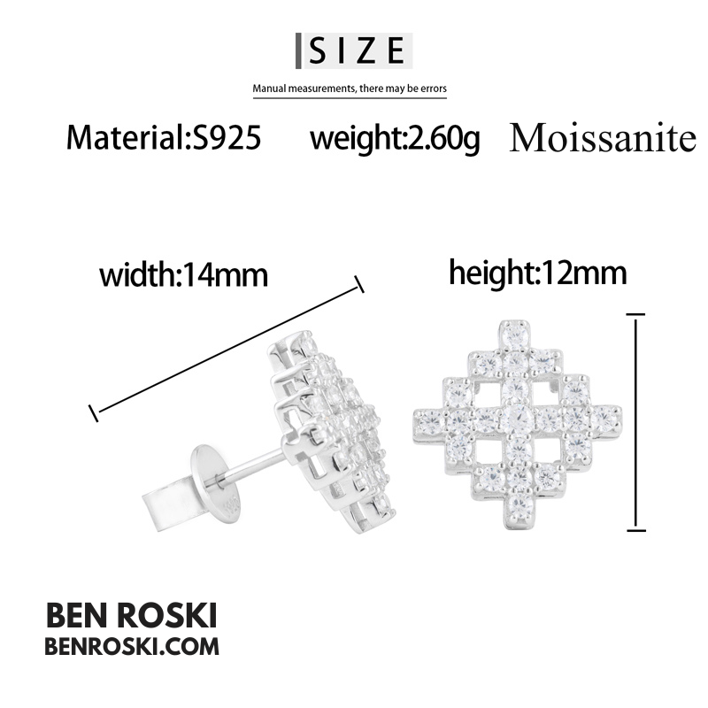 Geometric Cluster Stud Earrings Sterling Silver, Gold, or Rose Gold | VVS Moissanite | GRA Certified