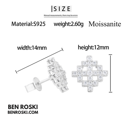 Geometric Cluster Stud Earrings Sterling Silver, Gold, or Rose Gold | VVS Moissanite | GRA Certified