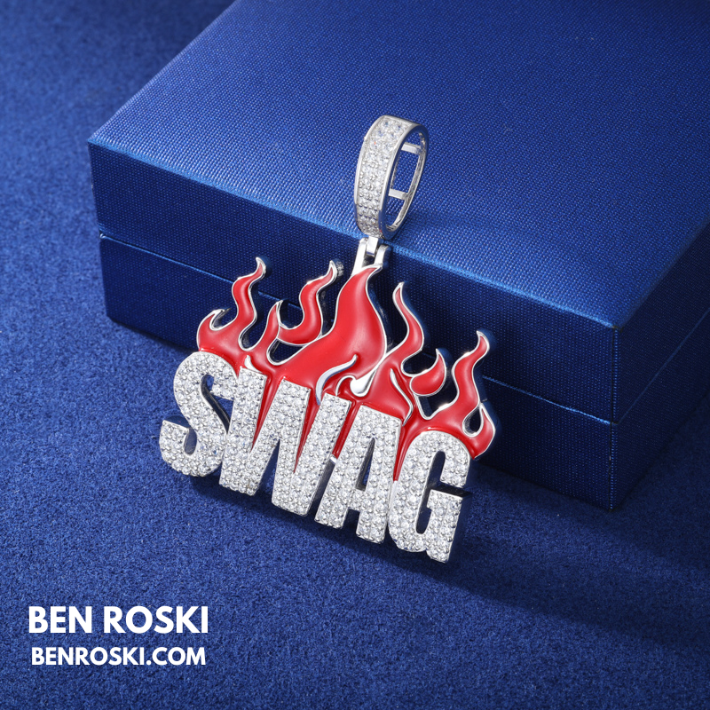 SWAG Flame Pendant Sterling Silver or Gold/Rose Gold Plated | VVS Moissanite | GRA Certified