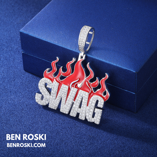 SWAG Flame Pendant Sterling Silver or Gold/Rose Gold Plated | VVS Moissanite | GRA Certified