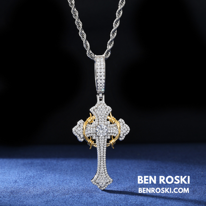 Barbed Cross Pendant Sterling Silver or Gold/Rose Gold Plated | VVS Moissanite | GRA Certified