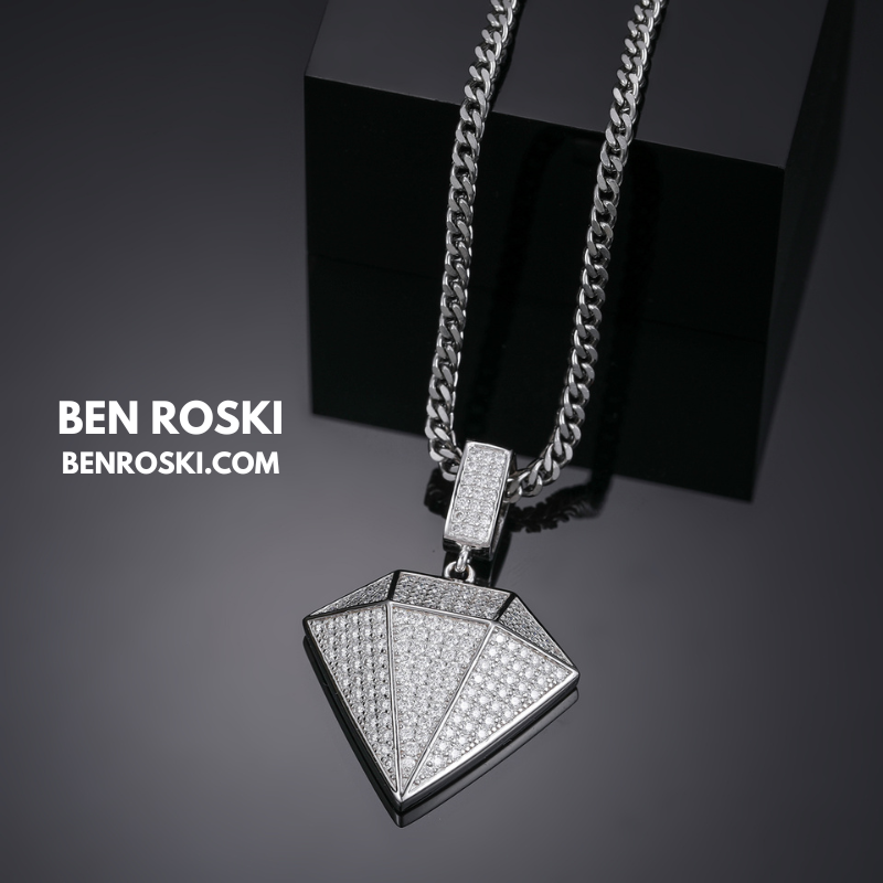 Diamond Shape Moissanite Pendant Sterling Silver, Gold / Rose Gold Plated | GRA Certified