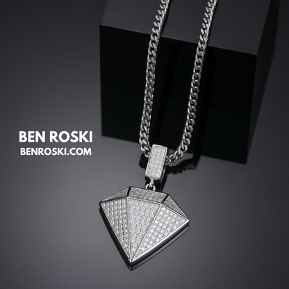 Diamond Shape Moissanite Pendant Sterling Silver, Gold / Rose Gold Plated | GRA Certified