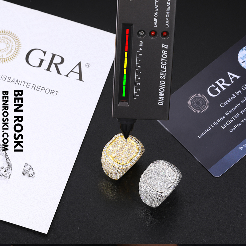 Iced-Out Moissanite Square Cluster Ring Sterling Silver, Gold & Rose Gold | GRA Certified