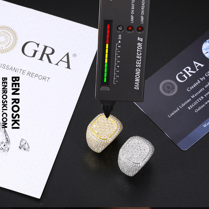 Iced-Out Moissanite Square Cluster Ring Sterling Silver, Gold & Rose Gold | GRA Certified