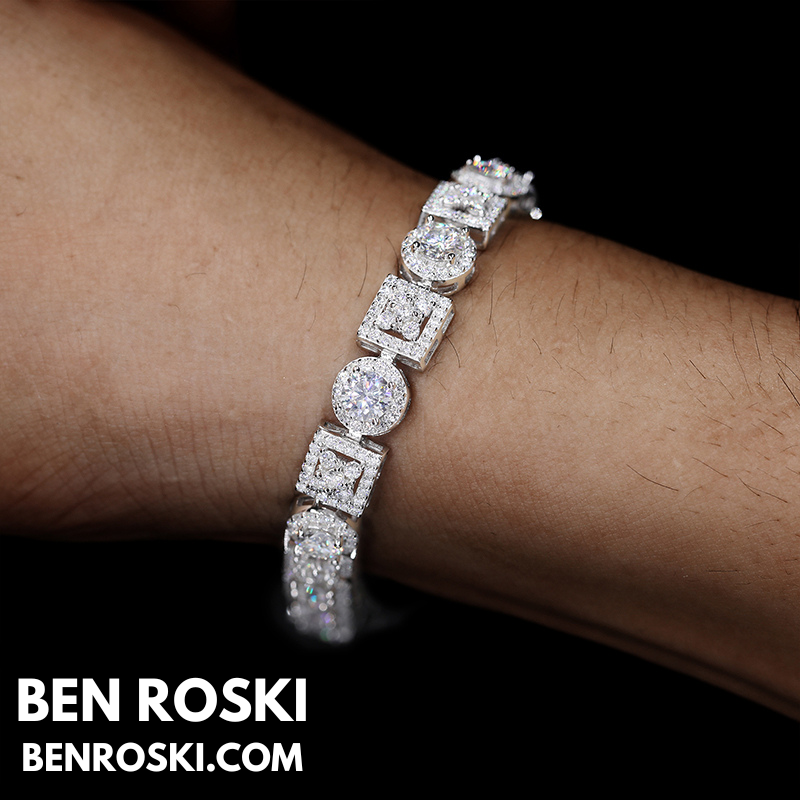 8MM Moissanite Bracelet – Round & Square Link Design | 7" / 8" | Silver, Gold, or Rose Gold | GRA Certified