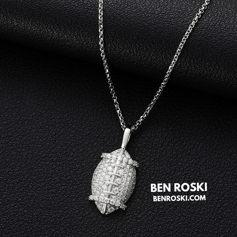 Moissanite Football Pendant Necklace Sterling Silver, Gold, or Rose Gold | VVS Moissanite | GRA Certified
