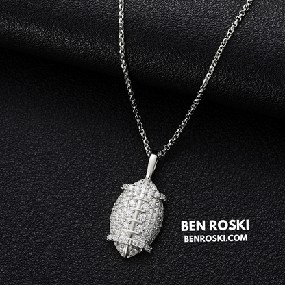 Moissanite Football Pendant Necklace Sterling Silver, Gold, or Rose Gold | VVS Moissanite | GRA Certified