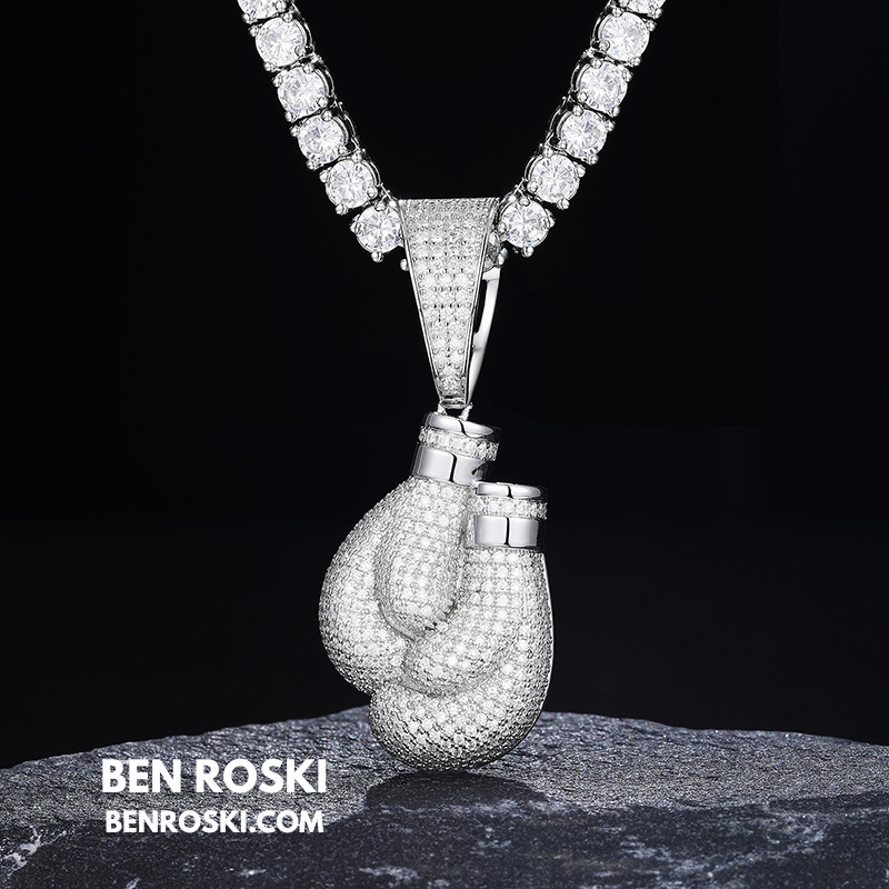 Boxing Gloves Pendant Sterling Silver, Gold & Rose Gold | VVS Moissanite | GRA Certified