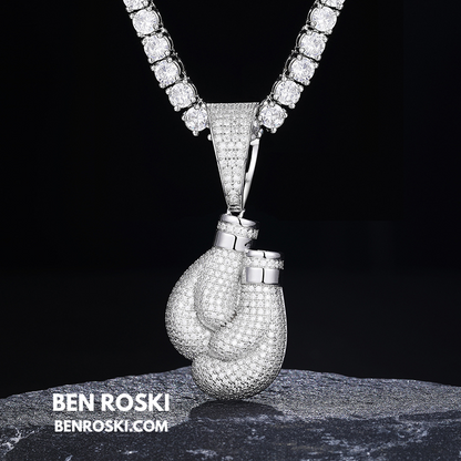 Boxing Gloves Pendant Sterling Silver, Gold & Rose Gold | VVS Moissanite | GRA Certified