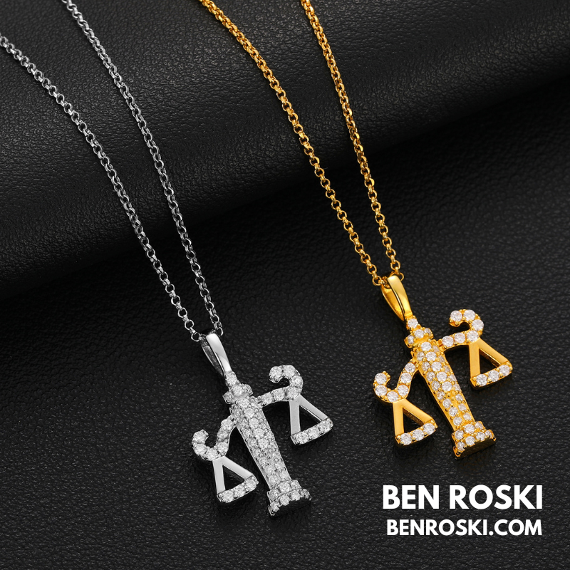 Scales of Justice Pendant Sterling Silver, Gold, or Rose Gold | VVS Moissanite | GRA Certified