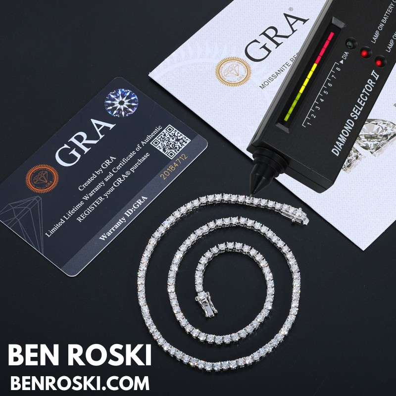 Moissanite Tennis Chain Necklace 3MM Sterling Silver, Gold & Rose Gold | VVS1 Moissanite | GRA Certified