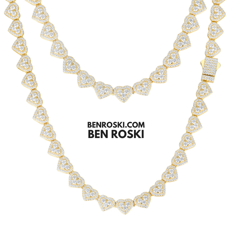 8MM Heart Moissanite Chain Sterling Silver, Gold, or Rose Gold | GRA Certified