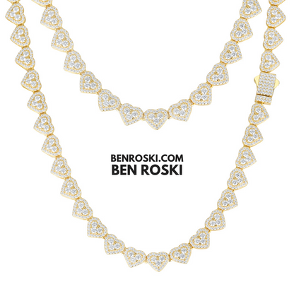 8MM Heart Moissanite Chain Sterling Silver, Gold, or Rose Gold | GRA Certified