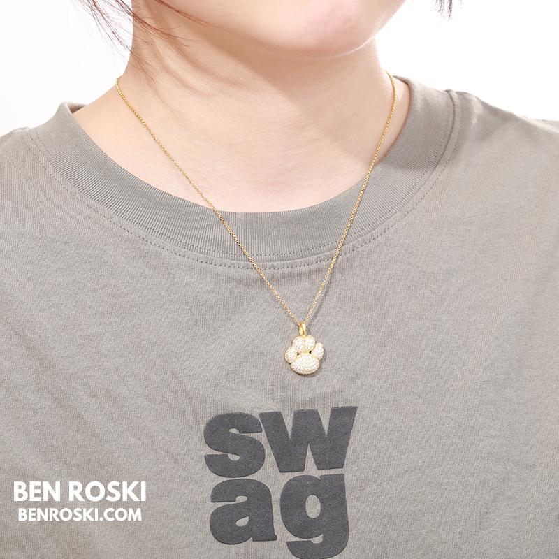 Moissanite Paw Print Pendant Necklace | Sterling Silver, Gold, or Rose Gold | VVS1 | GRA Certified