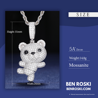 Dancing Teddy Bear Pendant Sterling Silver, Gold & Rose Gold | VVS Moissanite | GRA Certified