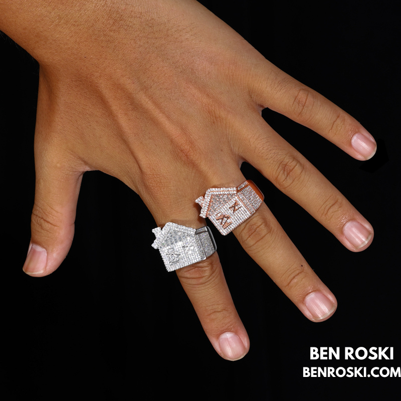 Iced-Out Roman Numeral Mansion Ring Sterling Silver or Gold/Rose Gold Plated | VVS Moissanite | GRA Certified