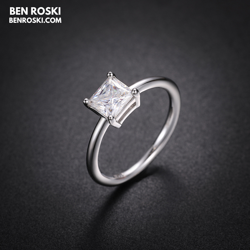 Princess Cut Moissanite Solitaire Ring Sterling Silver, Gold or Rose Gold | VVS Moissanite | GRA Certified