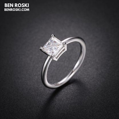 Princess Cut Moissanite Solitaire Ring Sterling Silver, Gold or Rose Gold | VVS Moissanite | GRA Certified