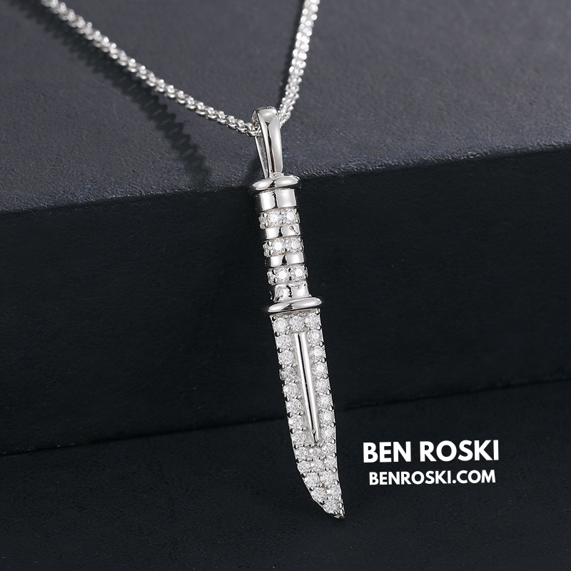 Knife Pendant Necklace Sterling Silver or Gold/Rose Gold Plated | VVS Moissanite | GRA Certified