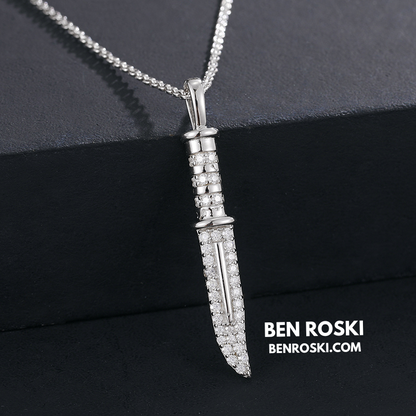 Knife Pendant Necklace Sterling Silver or Gold/Rose Gold Plated | VVS Moissanite | GRA Certified