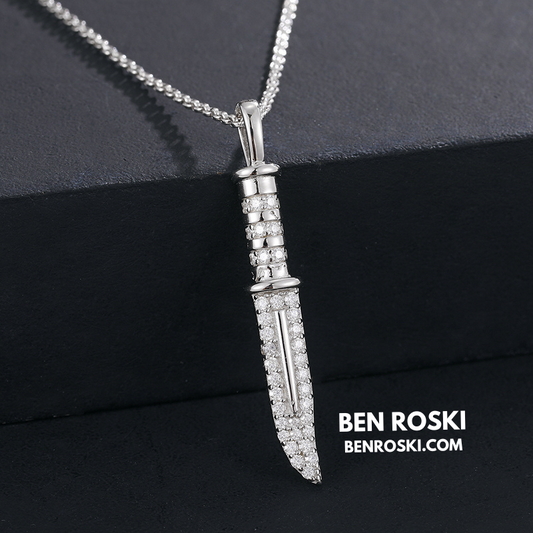 Knife Pendant Necklace Sterling Silver or Gold/Rose Gold Plated | VVS Moissanite | GRA Certified