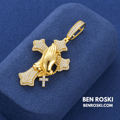 Praying Hands Cross Pendant – 71MM Height | VVS1 Moissanite | GRA Certified