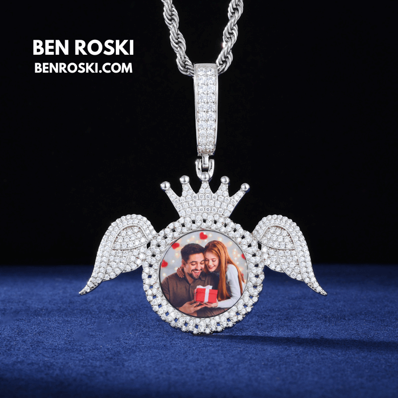 Angel Wings Custom Photo Pendant – 55MM Height | 12.24g | VVS1 Moissanite | GRA Certified