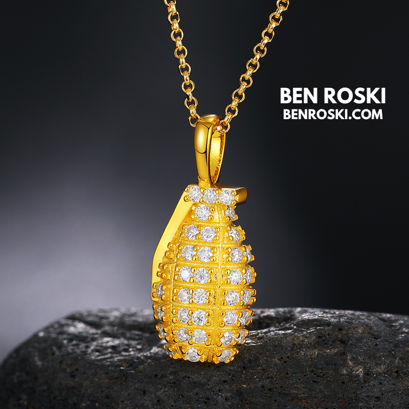 Grenade Moissanite Pendant Sterling Silver, Gold & Rose Gold | VVS Moissanite | GRA Certified