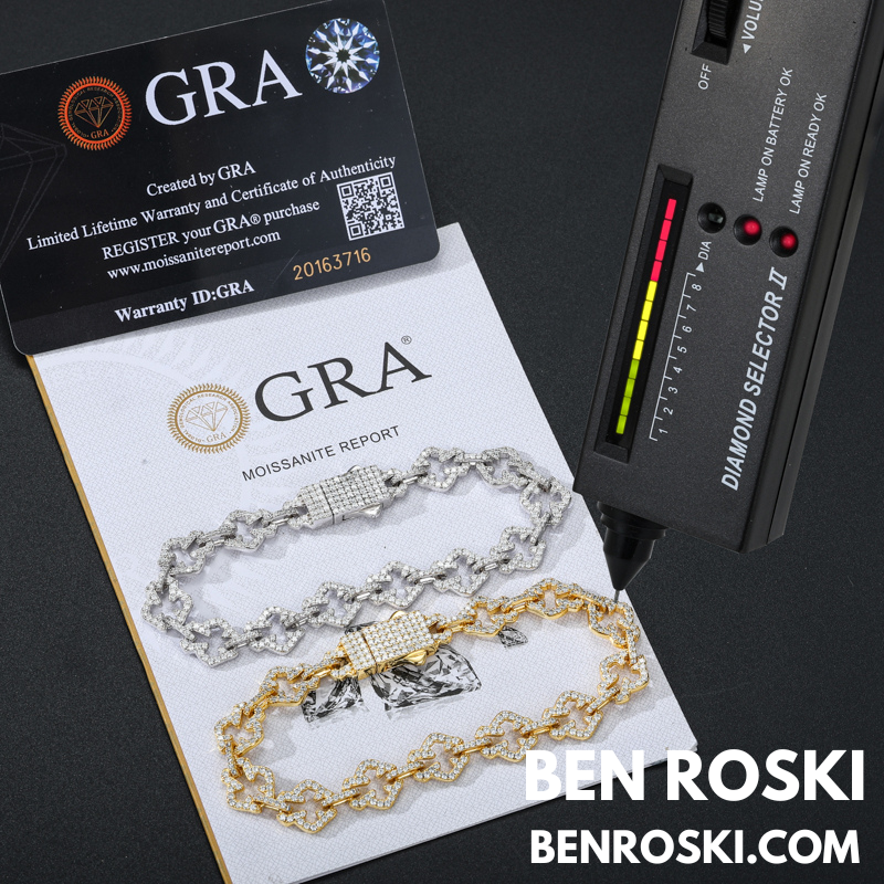 Moissanite Clover Link Bracelet Sterling Silver, Gold & Rose Gold | VVS Moissanite | GRA Certified