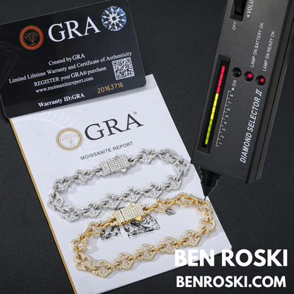 Moissanite Clover Link Bracelet Sterling Silver, Gold & Rose Gold | VVS Moissanite | GRA Certified