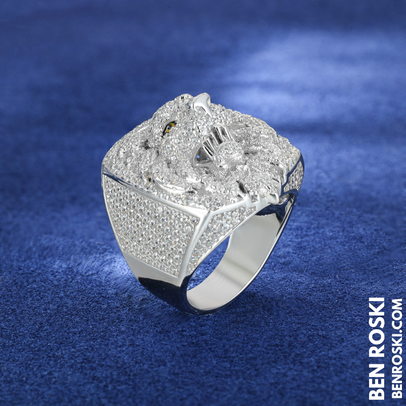 Lion Head Moissanite Ring Sterling Silver, Gold & Rose Gold | VVS Moissanite | GRA Certified