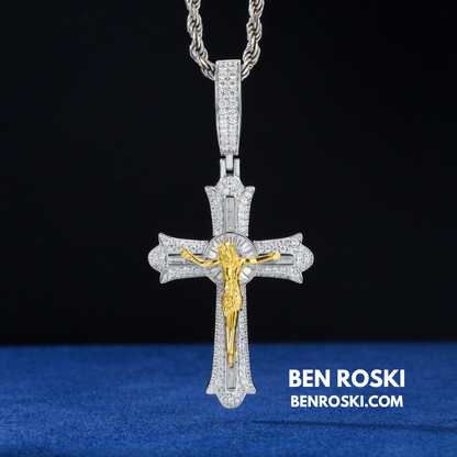 Crucifix Moissanite Cross Pendant Sterling Silver, Gold & Rose Gold | VVS Moissanite | GRA Certified