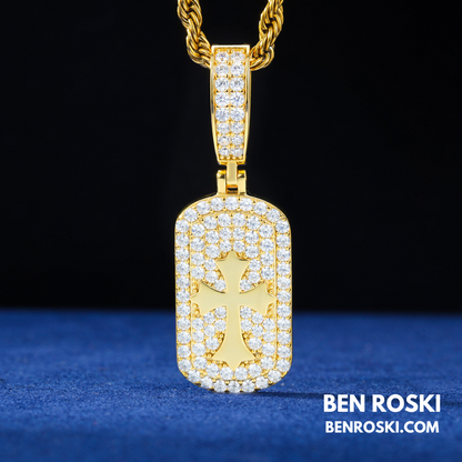 Iced Cross Dog Tag Pendant Sterling Silver, Gold & Rose Gold | VVS Moissanite | GRA Certified