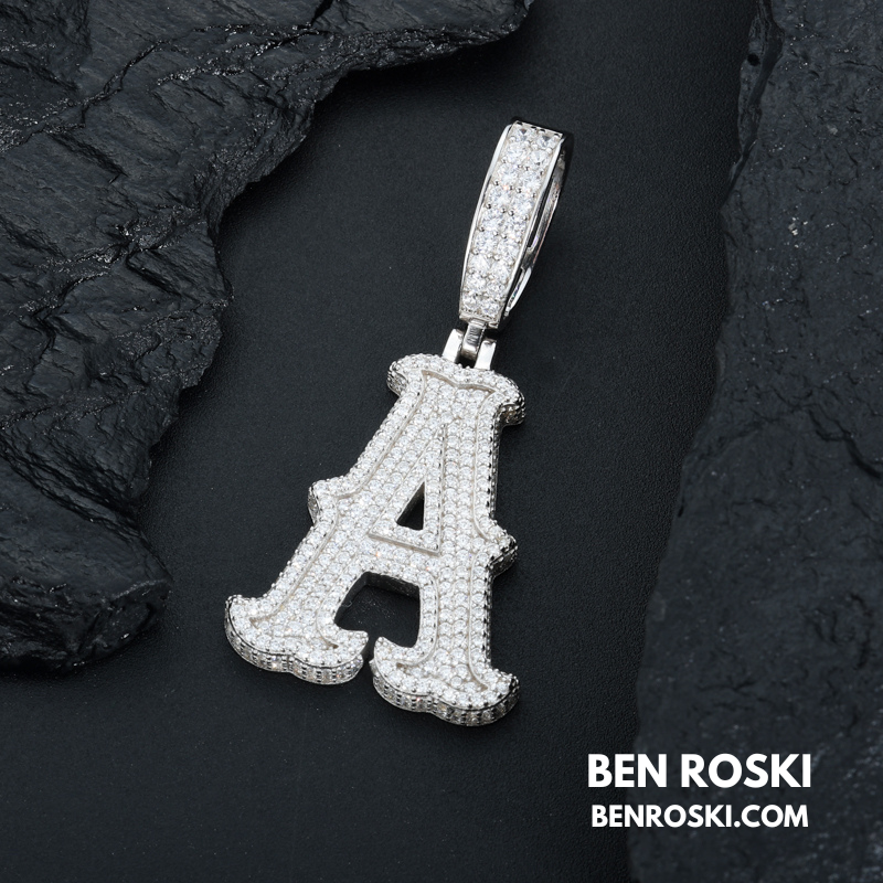 Iced-Out Moissanite Initial Pendant Sterling Silver | Gold, Silver & Rose Gold | VVS Moissanite | GRA Certified