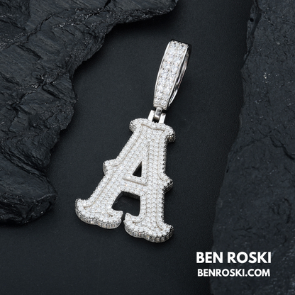 Iced-Out Moissanite Initial Pendant Sterling Silver | Gold, Silver & Rose Gold | VVS Moissanite | GRA Certified